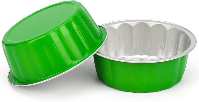 Beasea Disposable Ramekins 8oz, 100 Pack Foil Cups with Lids Cupcake Cups Grass Green Aluminum Foil