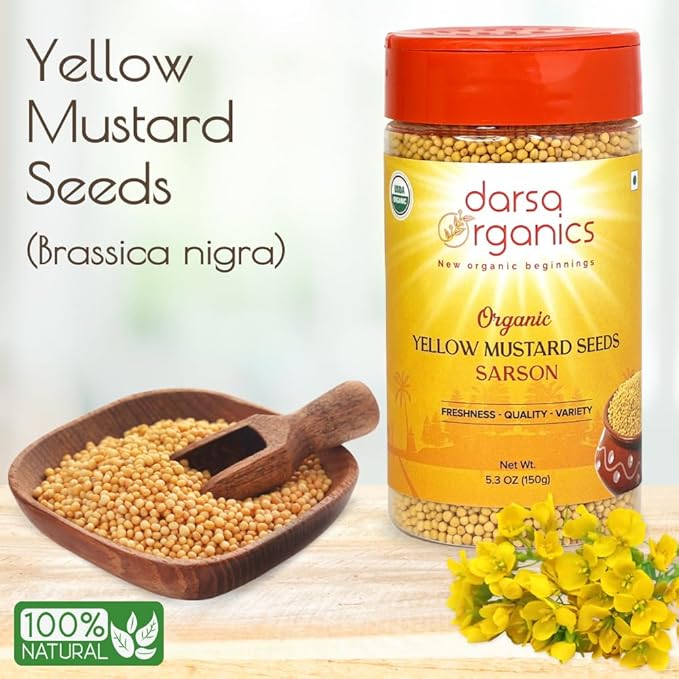 Darsa Organics Yellow Mustard Seed – 5.3oz USDA Organic, Non-GMO, Kosher, Gluten-Free – Perfect for