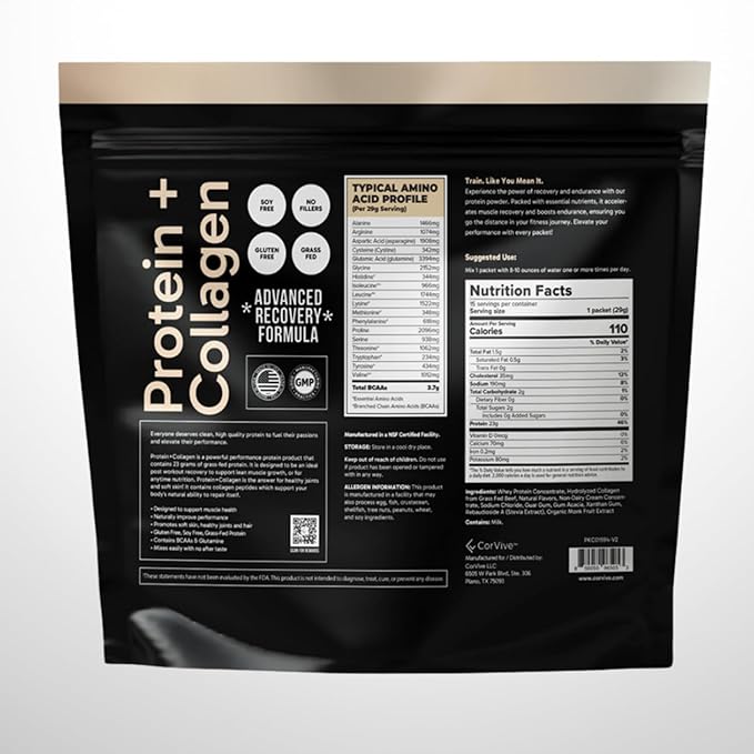 Protein + Collagen Powder | 23g Protein (Grass-Fed Whey + Collagen) | 3.7g BCAAs | Supports Muscle