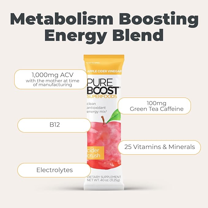 Pureboost Superfoods Clean Energy Booster with Apple Cider Vinegar. Refreshing Energy Drink Mix