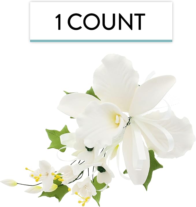 Global Sugar Art Cattleya Orchid Sugar Cake Flowers Spray, White, 1 Count by Chef Alan Tetreault
