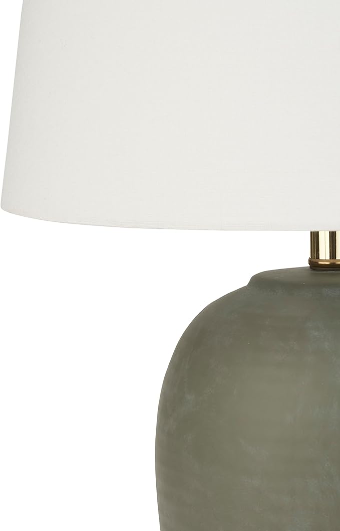 Nourison Home 23" Olive Green Ceramic Pot Table Lamp for Bedroom, Living Room, Dining Office, with