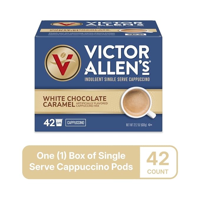 Victor Allen's Coffee White Chocolate Caramel Flavored Cappuccino, 42 Count, Single Serve Cups for