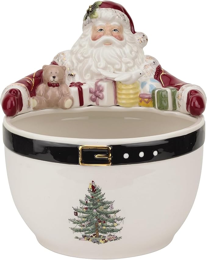 Spode Christmas Tree 7-Inch Santa Nut Bowl - Decorative Serving Bowl for Candies, Nuts, or Desserts