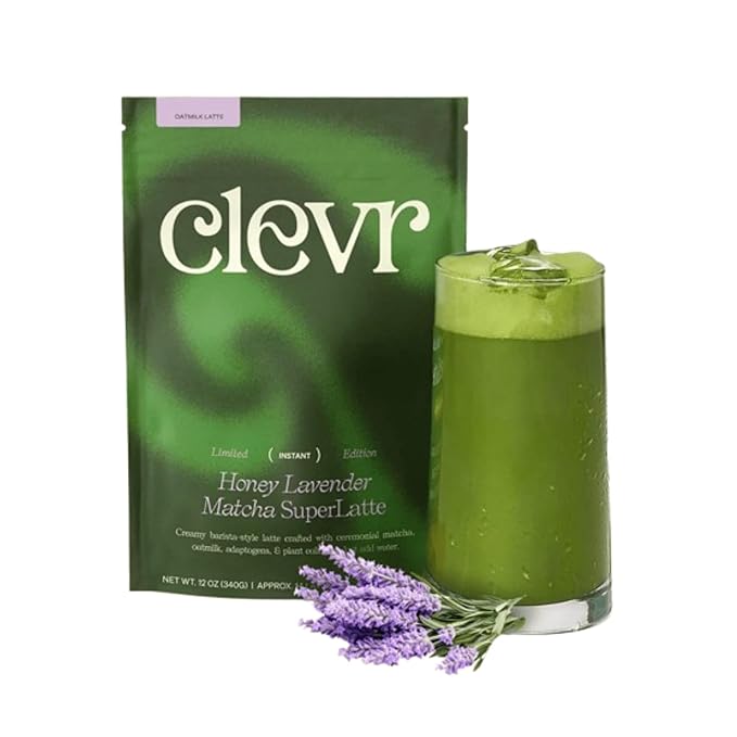 Clevr Blends Organic Honey Lavender Matcha SuperLatte, Instant Ceremonial Grade, Superfood Powder