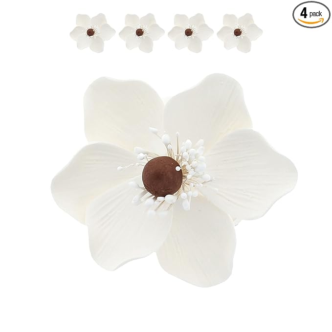 Global Sugar Art Poppy Anemone Sugar Cake Flowers, White, 4 Count by Chef Alan Tetreault