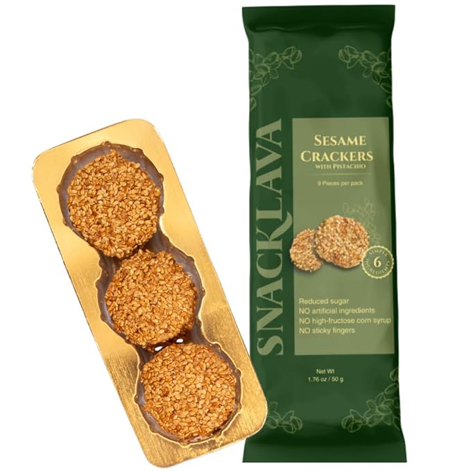 Snacklava Sesame Pistachio Crackers ??20 Pack (9 Pieces per Pack) | All-Natural, Handcrafted