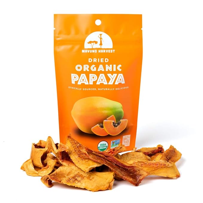 Mavuno Harvest Papaya Dried Fruit Snacks | Organic Dried Papaya Slices | Gluten Free Healthy Snacks