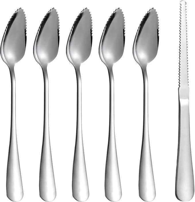 HyperSpoon 5 Pack Grapefruit Spoons & 1 Grapefruit Knife, Stainless Steel Flatware Set Serrated
