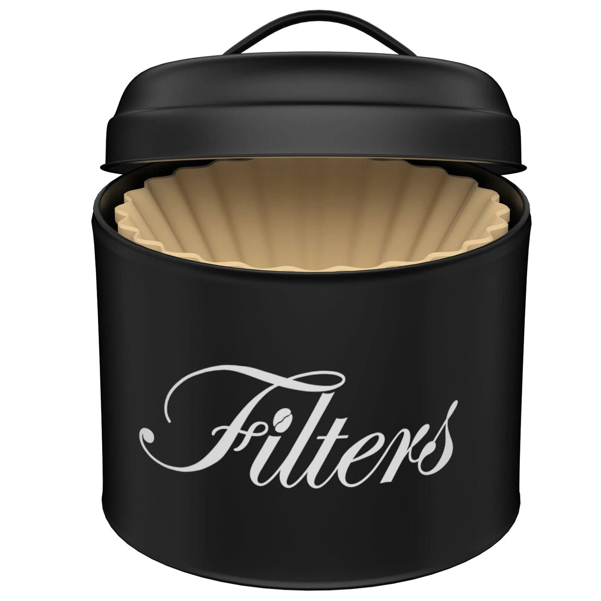 Black Basket Coffee Filter Holder With Lid - Round Container for Counter Storage - Rustic Farmhouse