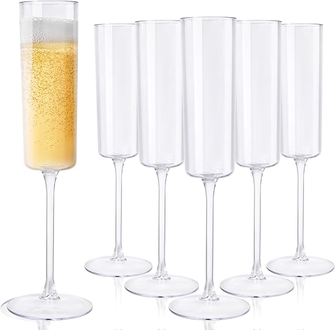 Ciaell 24 Pack Plastic Champagne Flutes - Clear 6 Oz Disposable Champagne Glasses - Square Plastic