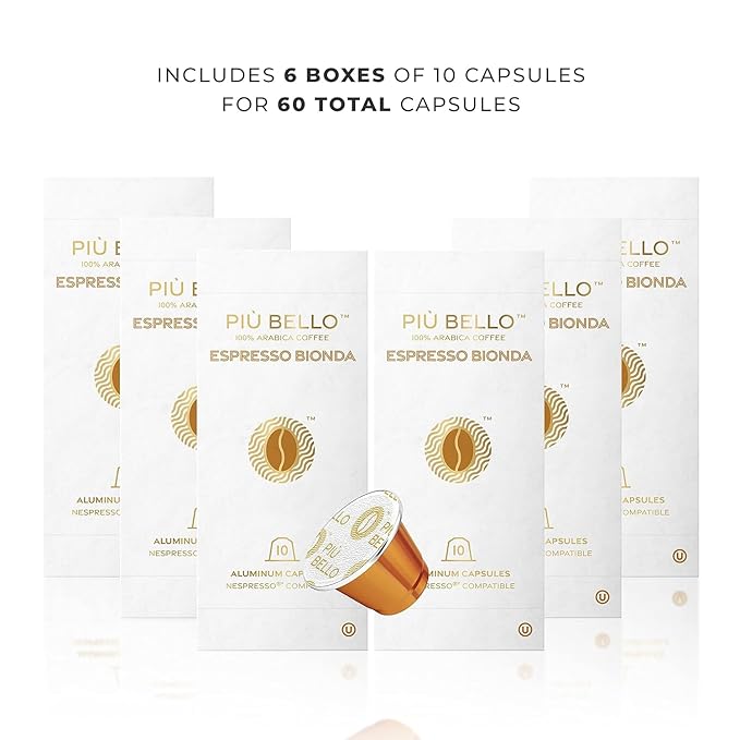Piu Bello Bionda Espresso Coffee Pods for Nespresso Original Machines – Compatible Capsules Pack