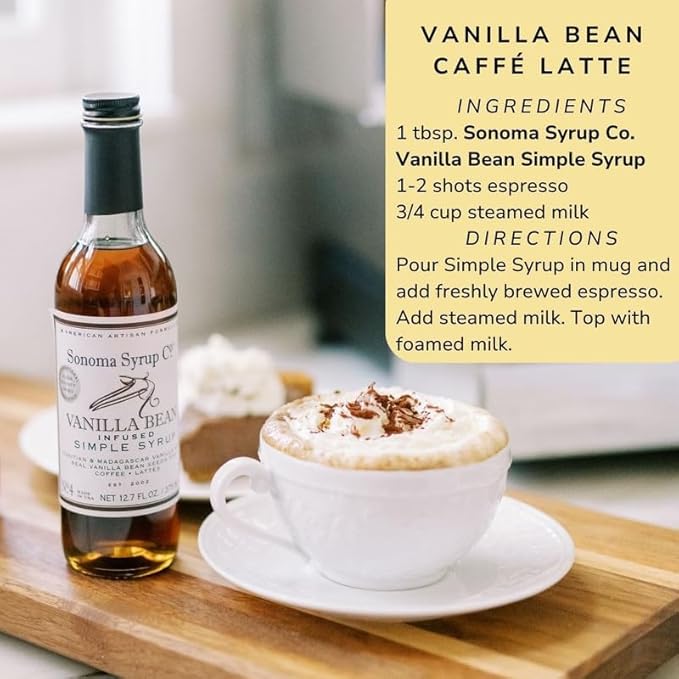 Sonoma Syrup Co. Vanilla Bean Infused Simple Syrup 12.7 fl oz | for Coffee, Tea, and Baking | Hand