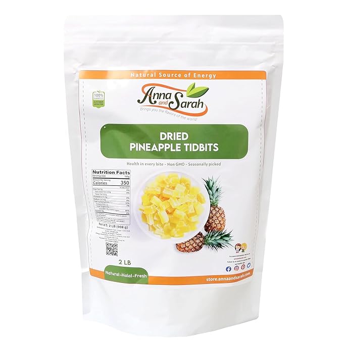 Anna and Sarah Dehydrated Pineapple Tidbits NATURAL NO SO2, Non GMO, Gluten Free, High In Fibers in