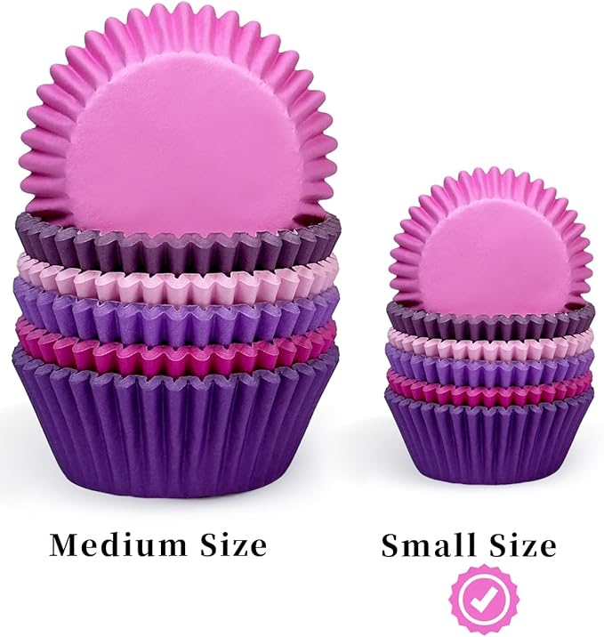 qiqee Mini 300-Count Cupcake Liners Cupcake Cups Food Grade 6 Solid Pink Purple Colors Cupcake
