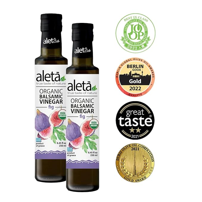 Aleta Farms Fig Balsamic Vinegar, Greek Organic Flavored Vinegar, USDA Organic, Perfect for Salad