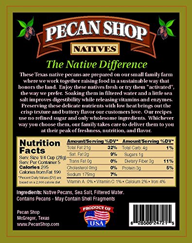 Sprouted Texas Native Pecan Halves, Family Recipe Crispy, Soaked and Dried with Sea Salt, bulk 5