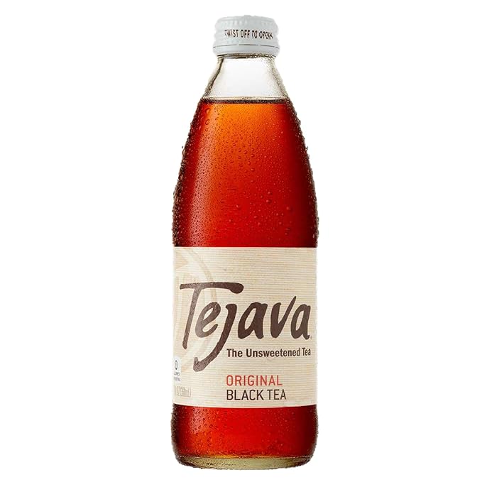 Tejava Original Black Iced Tea, 12 Pack, 12oz Glass Bottles, Unsweetened, Non-GMO, Kosher, No Sugar