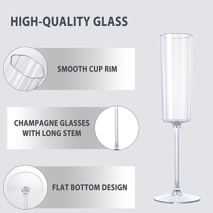 Ciaell 24 Pack Plastic Champagne Flutes - 6 Oz Flower Wavy Champagne Plastic Glasses - Heavy Duty