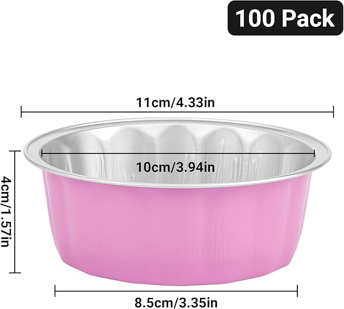 Beasea Aluminum Cups for Baking, 8 oz 100 Pack 3.9" 235ml Disposable Ramekins Bake Ramekin Cup