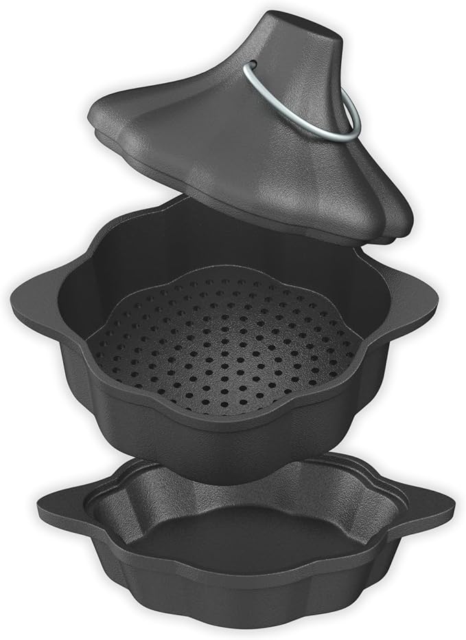 Cast Iron Saucepan & Chocolate Melting Pot, Small Sauce Pan & Tart Pan with Lid and Steamer, Garlic