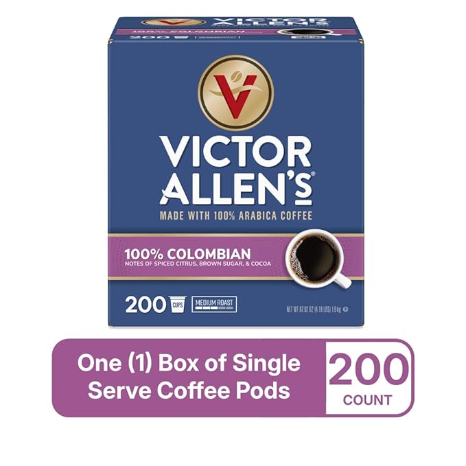 Victor Allen's Coffee 100% Colombian, Medium Roast, 200 Count, Single Serve Coffee Pods for Keurig