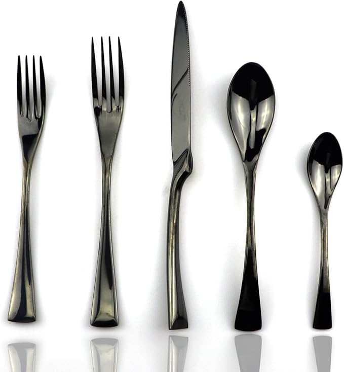 JASHII 18/10 Stainless Steel 20 Piece Mirror Polished Black Flatware Set,Dinner Knife Fork Salad
