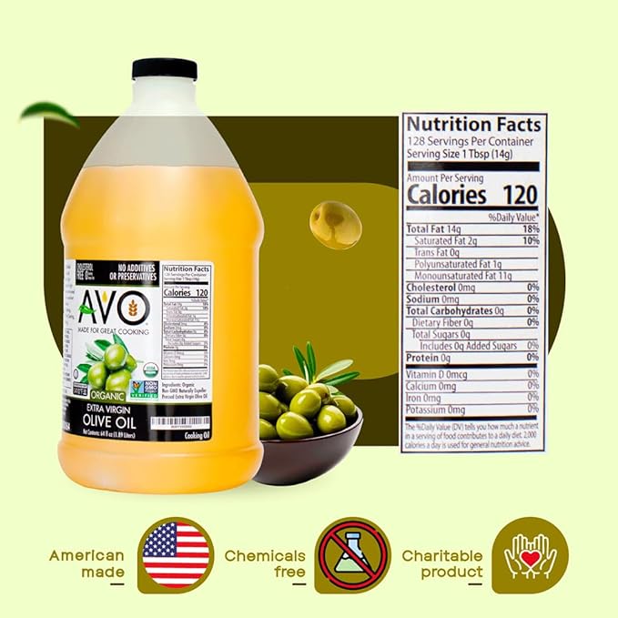 AVO ORGANIC EXTRA VIRGIN OLIVE Oil, 64 Fl-oz (Half Gallon) NO preservatives added