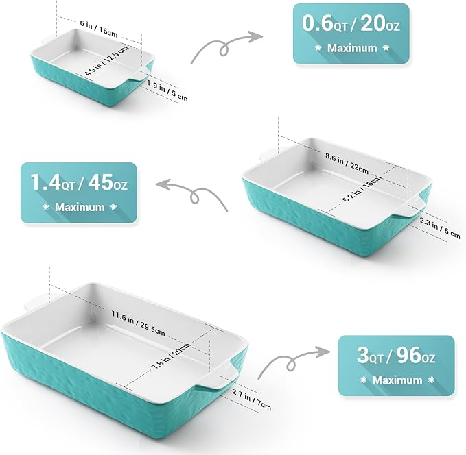 Casserole Dishes for Oven, Ceramic Baking Dishes, Lasagna Pan with Handles, Porcelain Baking Pan