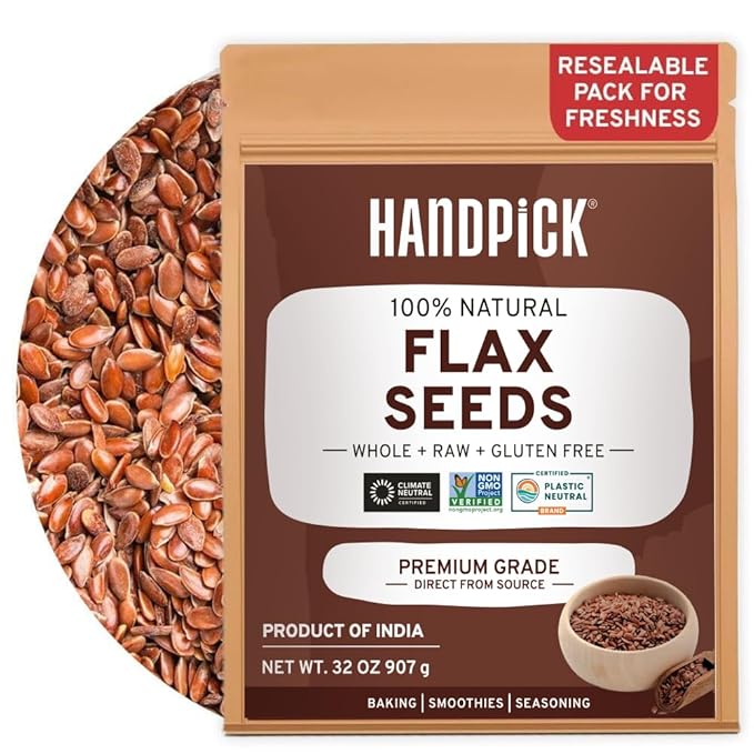 HANDPICK Flax Seed (2 lb) | Gluten Free Brown Seeds | Raw Seeds Sourced from India | Grinds easily