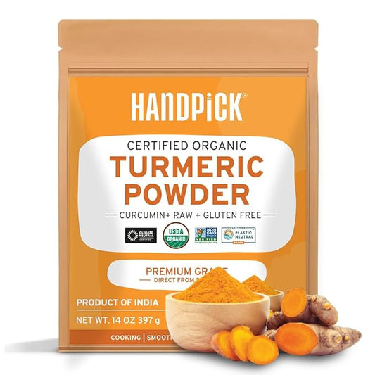 HANDPICK, Organic Turmeric Powder with Curcumin (397g/14oz) Gluten Free | Made from Turmeric Root |