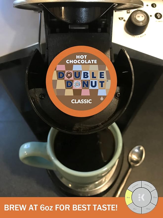 Double Donut Hot Chocolate Pods for Keurig K Cups Brewers, Single Serve Classic Hot Cocoa Pods, 96
