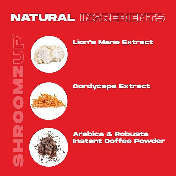 ShroomzUp Vegan Mushroom Coffee, Arabica Instant Coffee Mix With Lions Mane and Cordyceps for