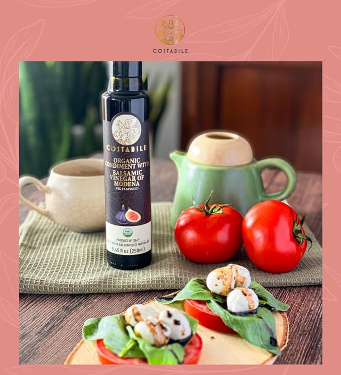 Fig Flavored Balsamic Vinegar Organic of Modena, Aged Made in Italy, Natural Blend, Thick Texture