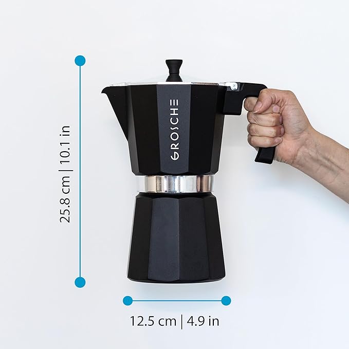 GROSCHE Milano Stovetop Espresso Maker Moka pot 12 espresso Cup - 23.6 fl oz, Black, Cuban Coffee