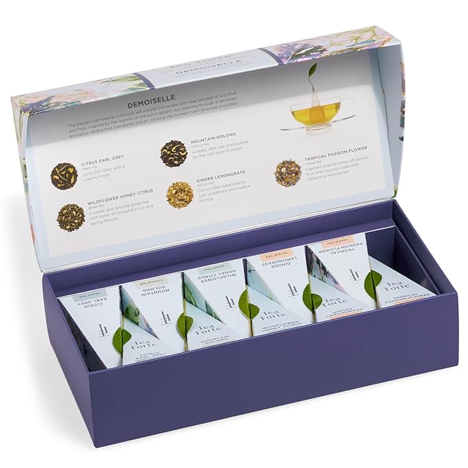 Tea Forte Demoiselle Petite Presentation Box Tea Gift Set Sampler, 10 Count, 2 of Each Variety