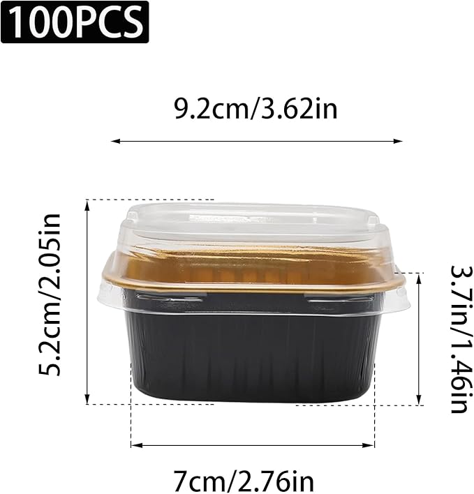 100 Pack 5oz Aluminum Pans with Lids Mini Square Foil Baking Cups with Lids Cupcake Baking Holders