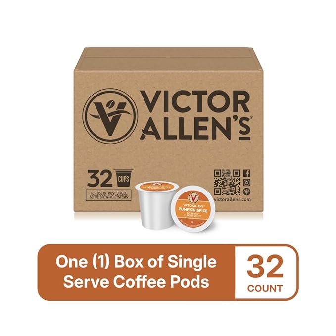 Victor Allen's Coffee Pumpkin Spice Flavored, Medium Roast, 32 Count, Single Serve Coffee Pods for