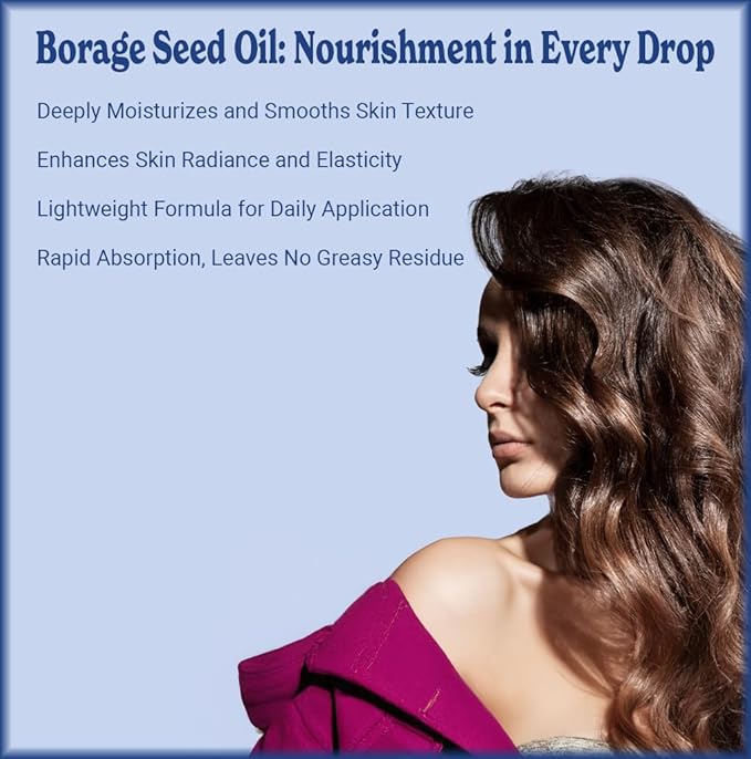 Natural Born Oils Borage Seed Oil, 8oz, Organic, Cold-Pressed, Carrier Oil, Omega-6 Rich, Skin