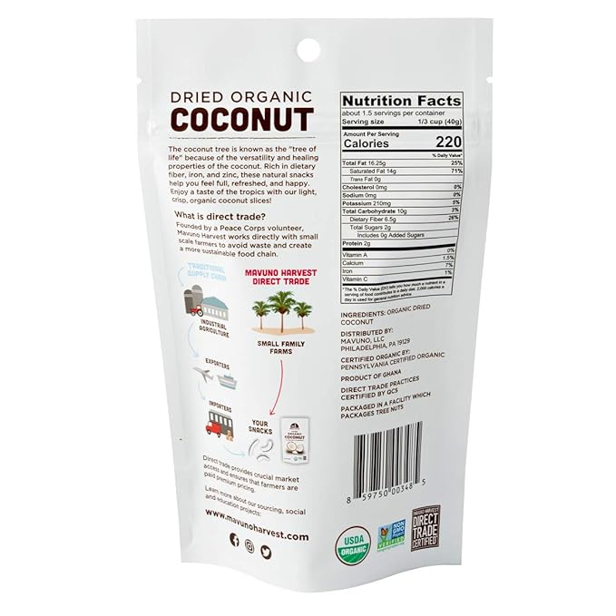 Mavuno Harvest Coconut Chips Dried Fruit Snack | Unsweetened Organic Dried Coconut Strips | Gluten