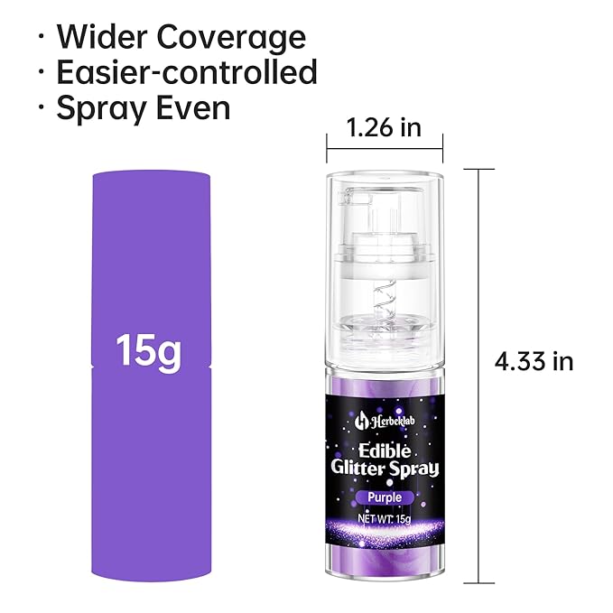 Purple Edible Glitter Spray - Herbeklab 15g Edible Glitter for Cakes, Food Grade Metallic Shimmer