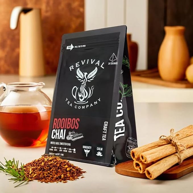 Revival Tea Company Rooibos Chai Tea - Rooibos Red Tea Blend with Fresh Spiced Chai Flavor