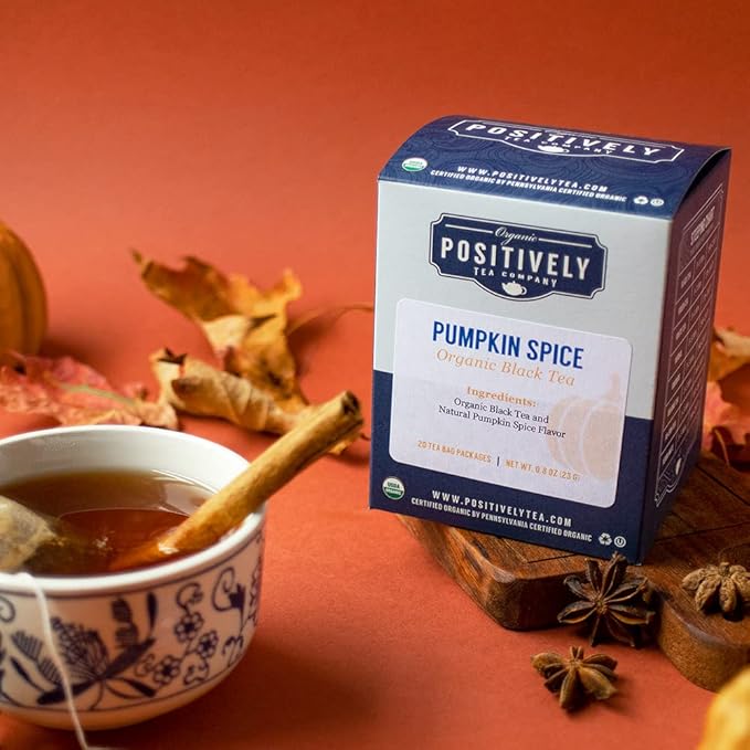 Organic Positively Tea Company, Pumpkin Spice Black Tea Bags, 20 Count