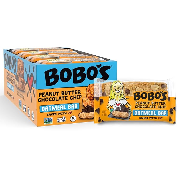 Bobo's Oatmeal Bars, Peanut Butter Chocolate Chip, Gluten Free Vegan Whole Grain Oat Bars, Pack of