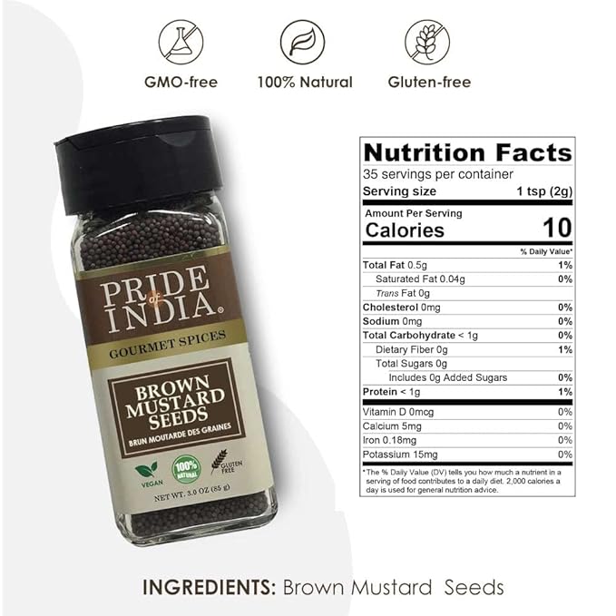Pride of India – Brown Mustard Seed Whole – Gourmet Indian Spice – Hot & Spicy Flavor – Ideal
