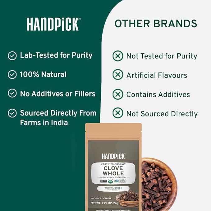 HANDPICK Organic Cloves Whole (2.3oz, 65g) Premium Cloves from South India | Packed in a Resealable