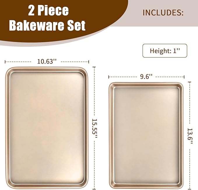 Baking Sheet Pan Set of 2, Commercial Cookie Sheets for Baking, Nonstick Carbon Steel Baking Tray