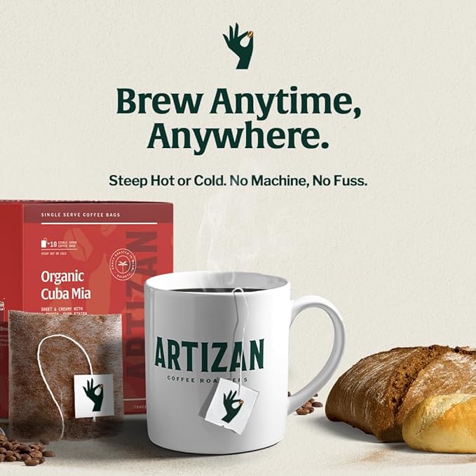 Artizan Coffee Roasters Organic Single-Serve Bags | Cuba Mia Blend | Full City Roast | 40 Count |