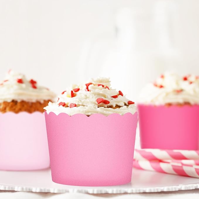 Whaline 120Pcs Pink Paper Baking Cups Scalloped Edge Cupcake Wrappers Gradient Pink Cupcake Muffin