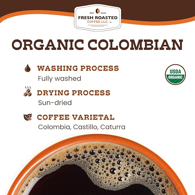 Fresh Roasted Coffee, Organic Colombian | USDA Organic, 100% Single Origin, Kosher | Medium Roast